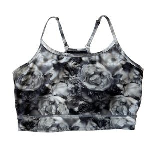 MPG Sports Bra Gray Floral & Lace Roses Women Grey Adjustable Work out
